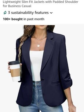 Navy Women’s Slim Blazer Jacket - Stylish Business Casual